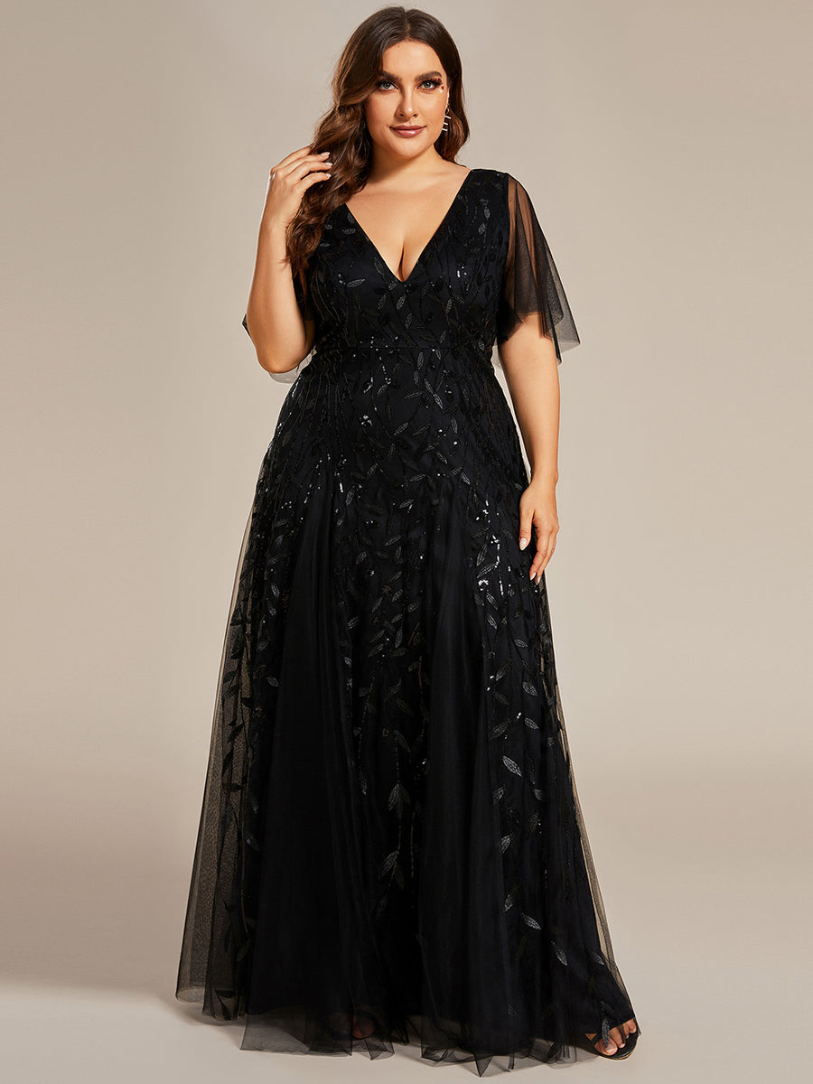 Cute Plus Size Short Sleeve Sequin Evening Dress