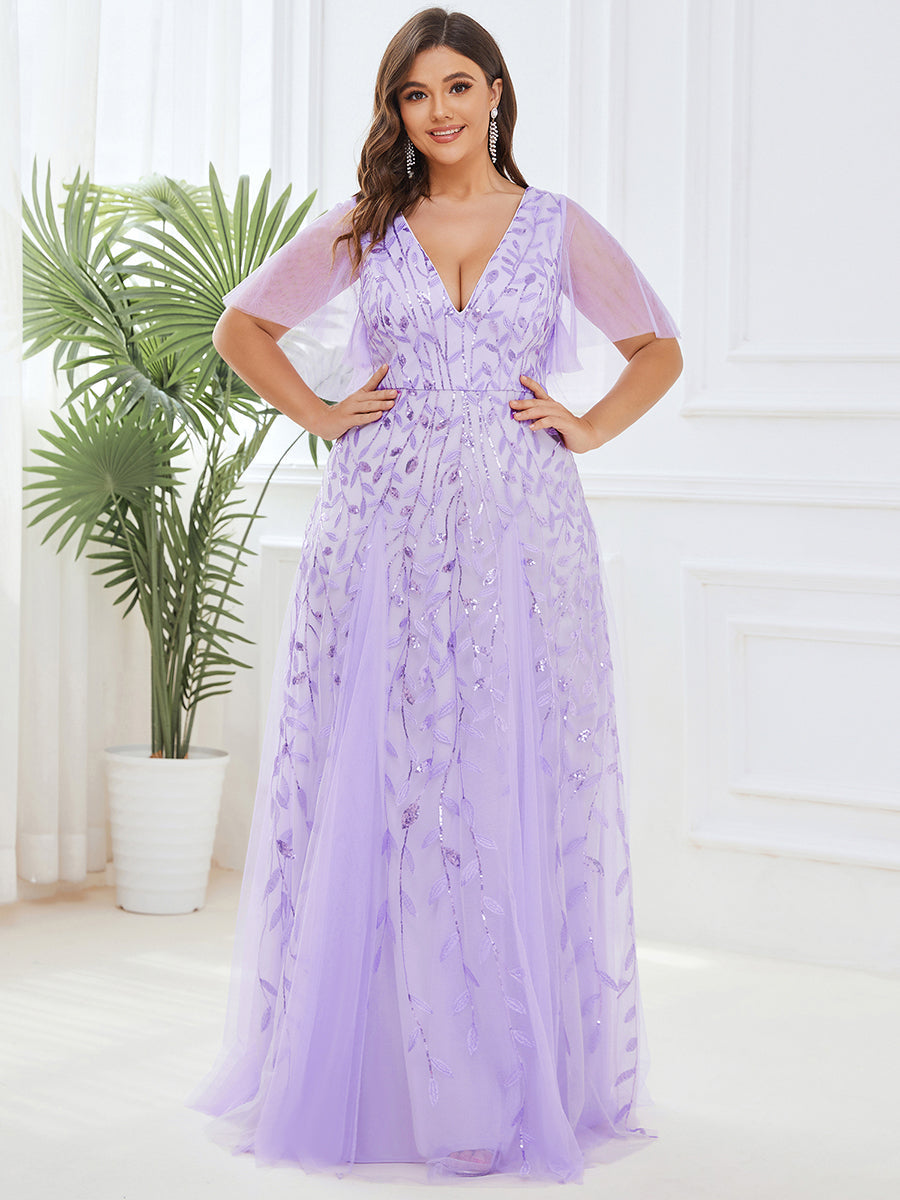 Cute Plus Size Short Sleeve Sequin Evening Dress