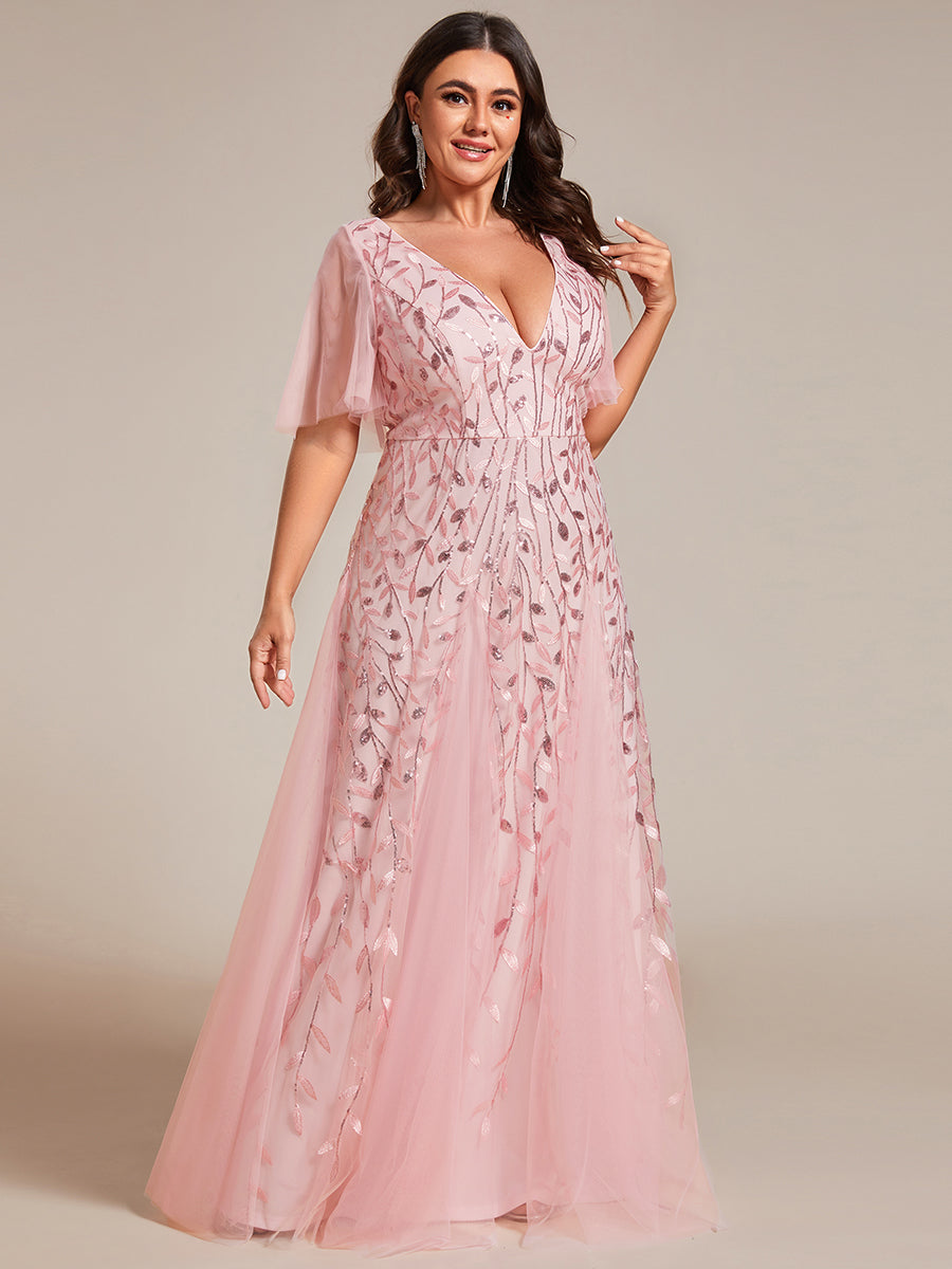 Cute Plus Size Short Sleeve Sequin Evening Dress