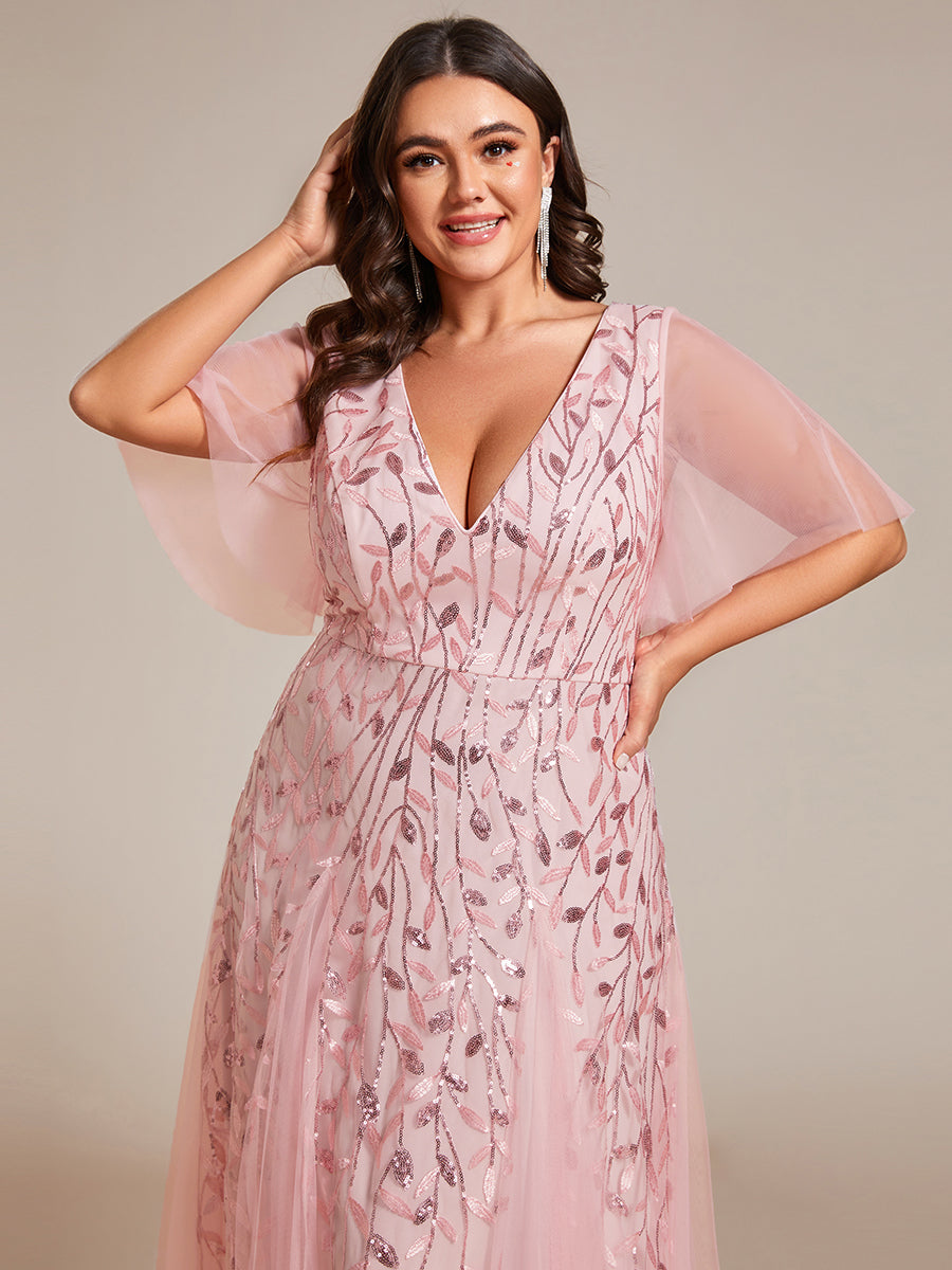 Cute Plus Size Short Sleeve Sequin Evening Dress