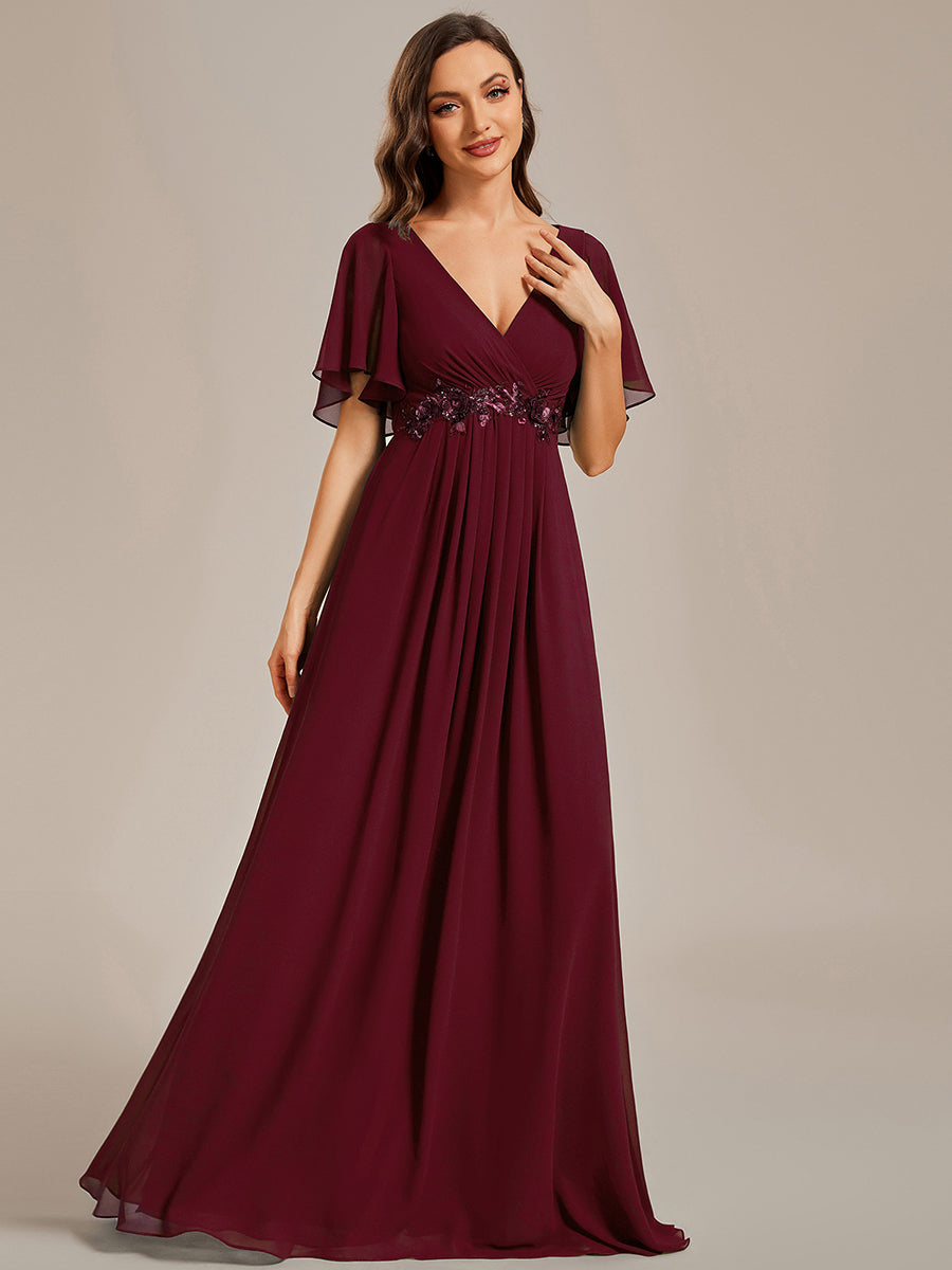 Lace Applique V-Neck Bridesmaid Gown