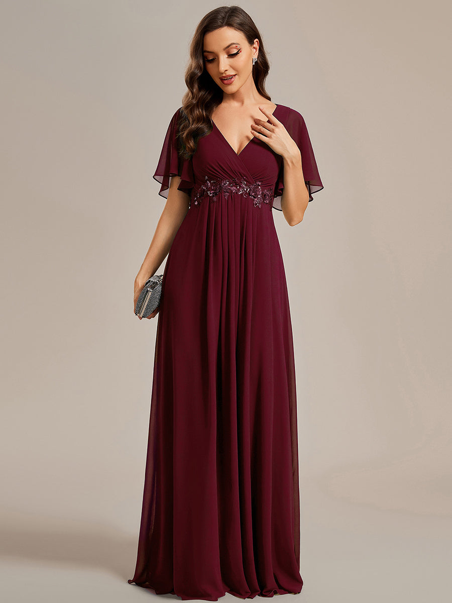 Lace Applique V-Neck Bridesmaid Gown