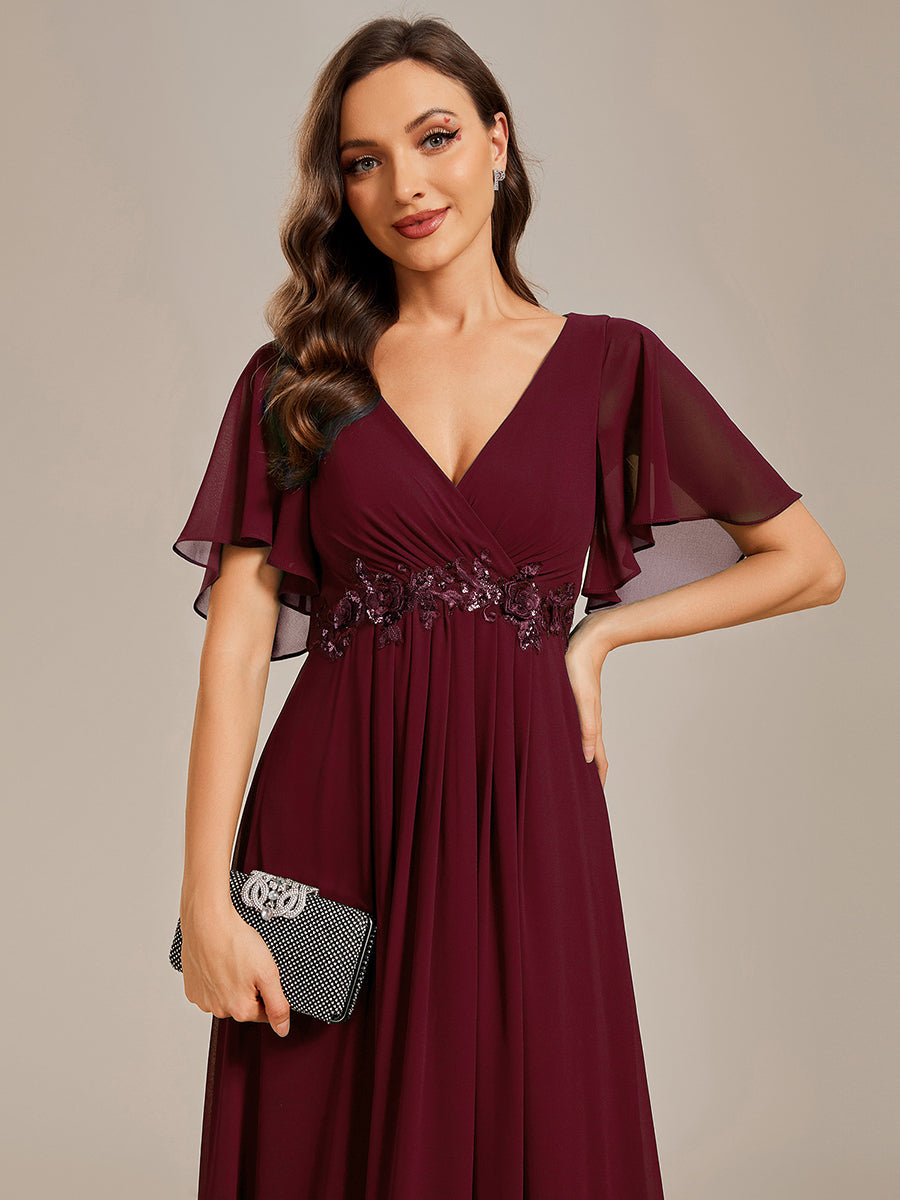 Lace Applique V-Neck Bridesmaid Gown