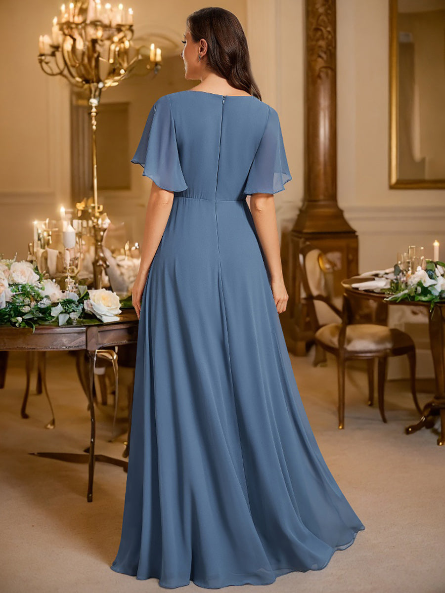 Lace Applique V-Neck Bridesmaid Gown