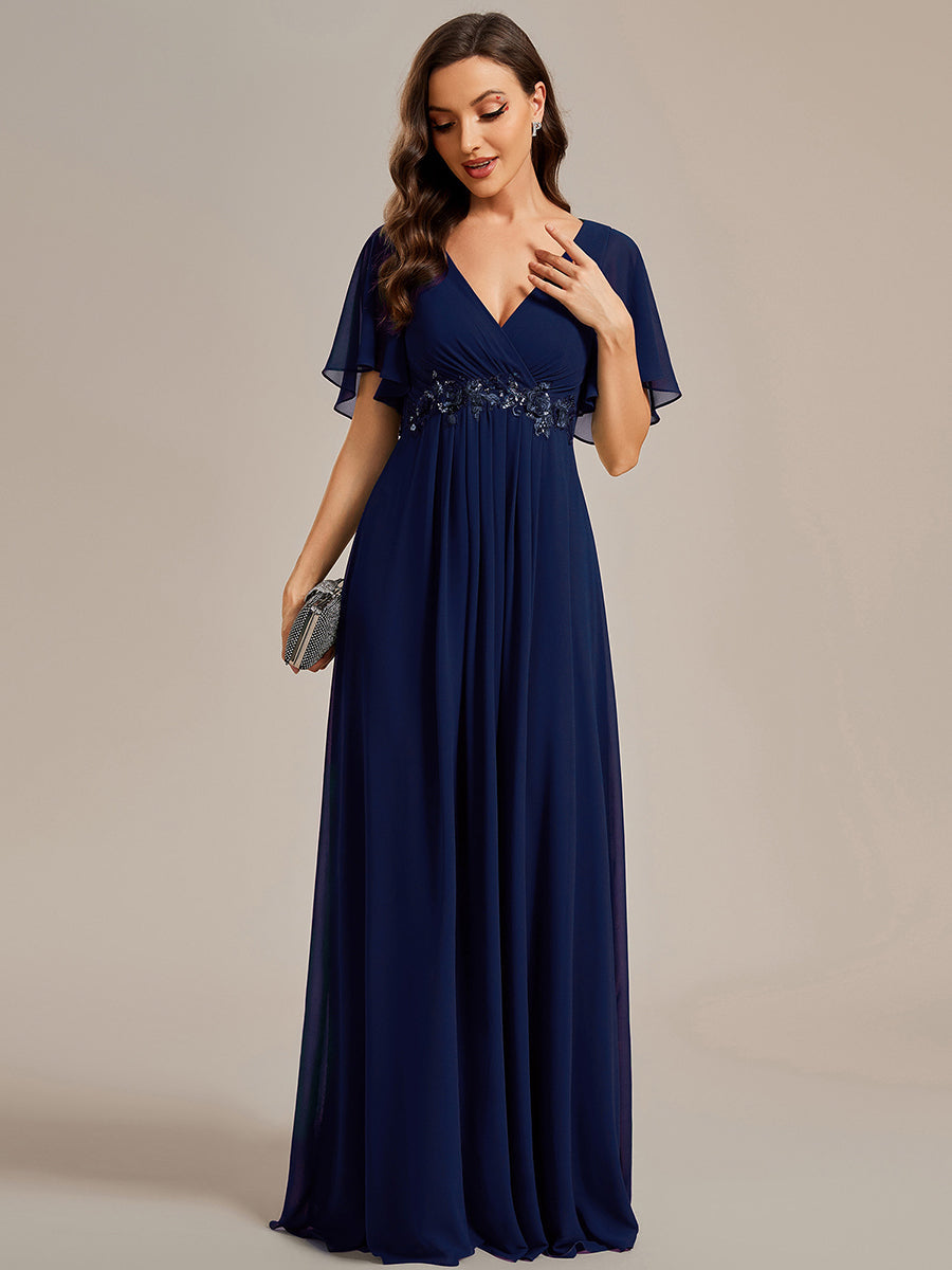 Lace Applique V-Neck Bridesmaid Gown