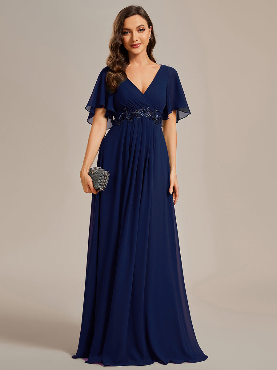 Lace Applique V-Neck Bridesmaid Gown