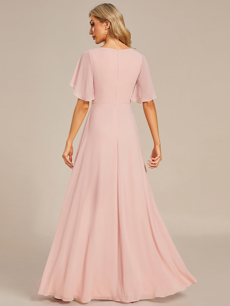 Lace Applique V-Neck Bridesmaid Gown