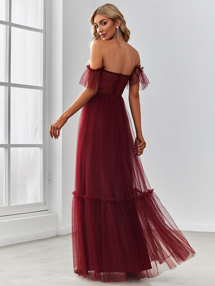 Elegant A-Line Evening Gown with Ruffled Sleeves