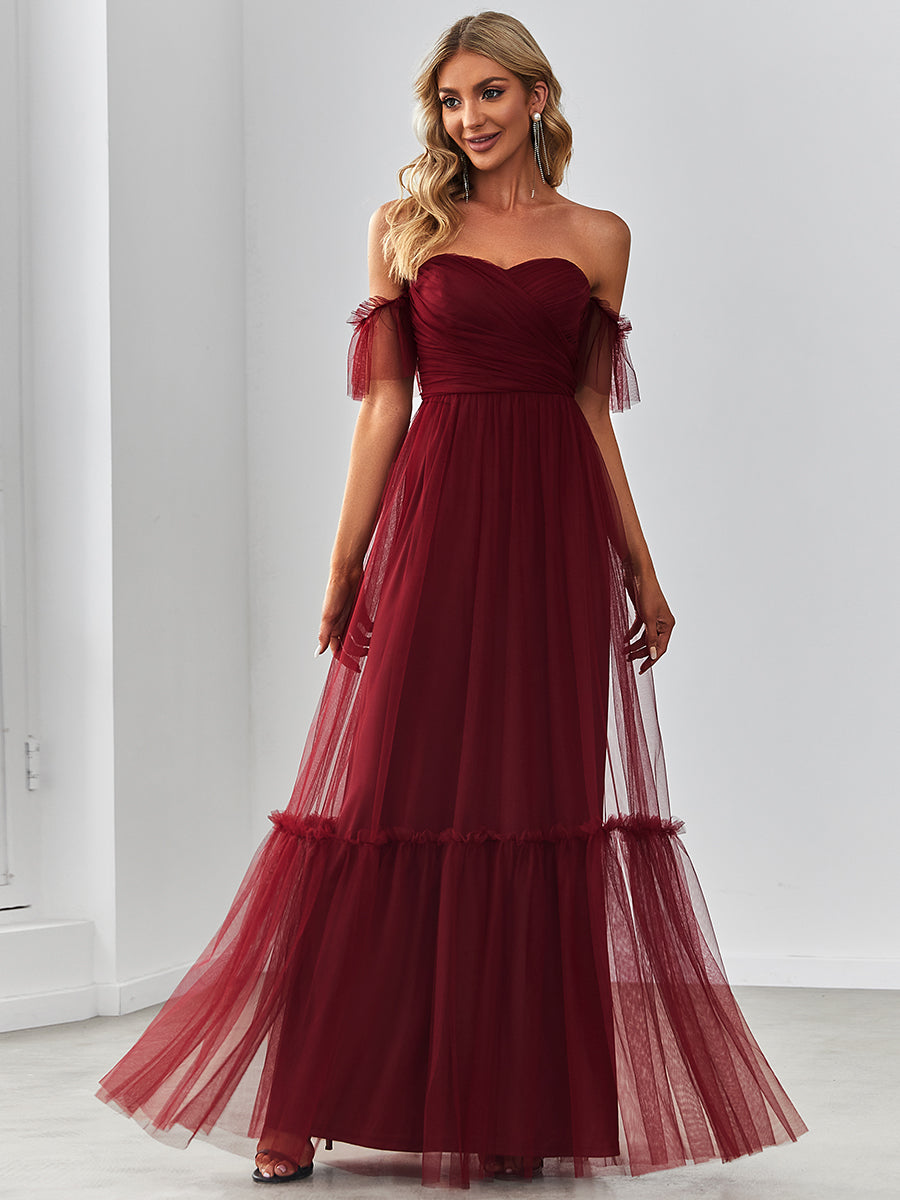 Elegant A-Line Evening Gown with Ruffled Sleeves