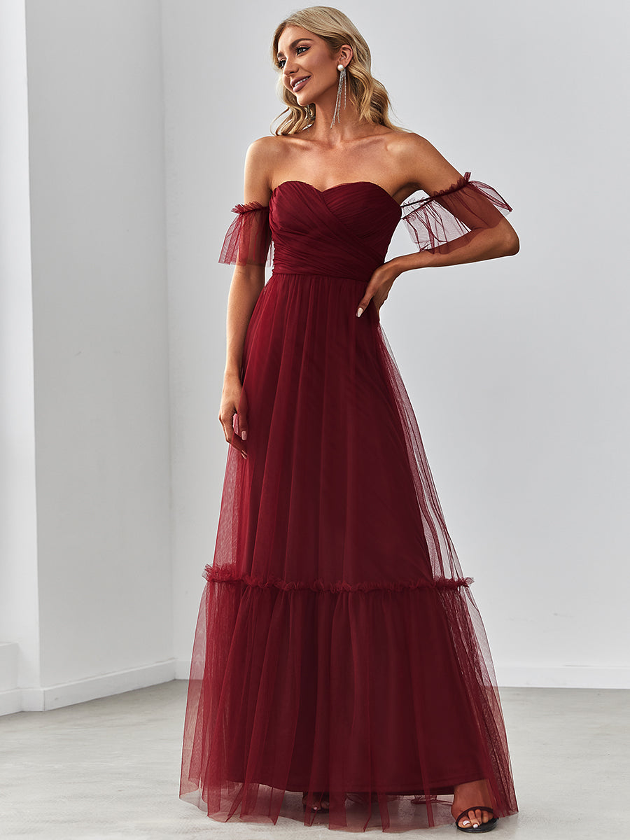 Elegant A-Line Evening Gown with Ruffled Sleeves