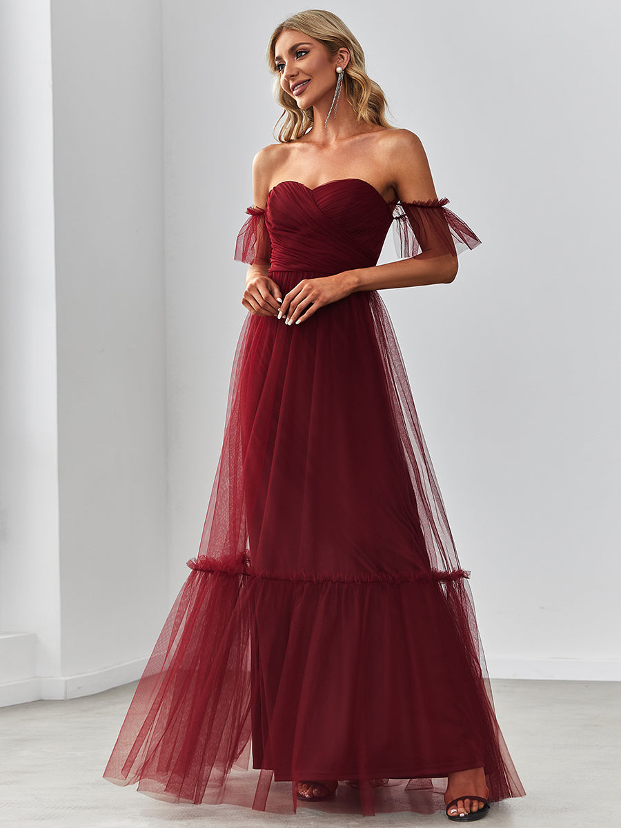 Elegant A-Line Evening Gown with Ruffled Sleeves