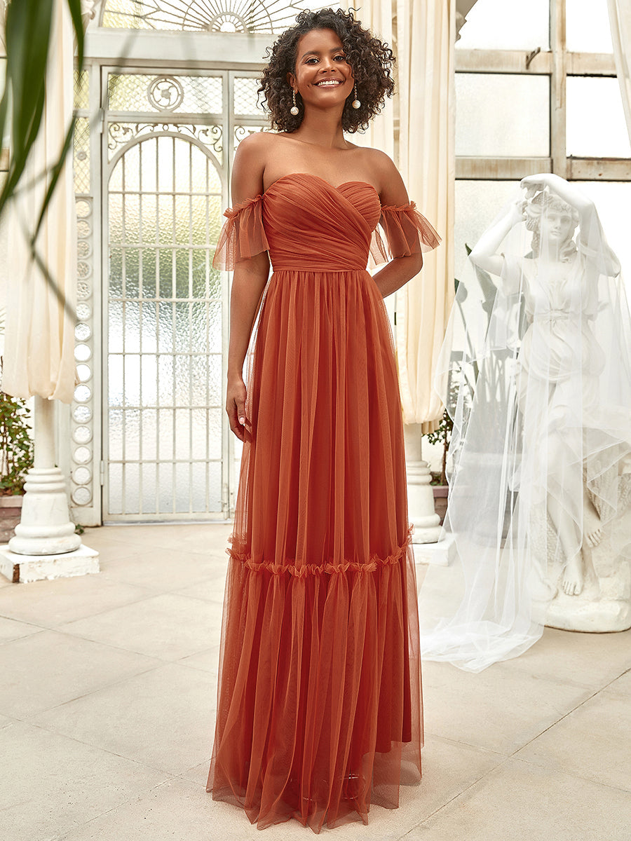 Elegant A-Line Evening Gown with Ruffled Sleeves