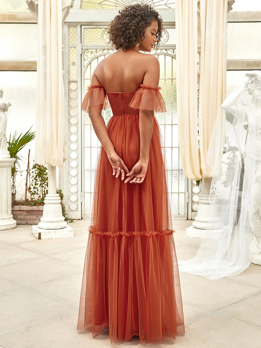 Elegant A-Line Evening Gown with Ruffled Sleeves