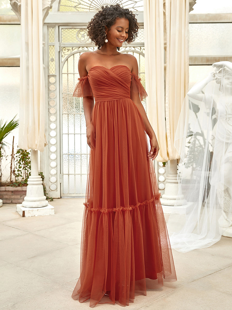 Elegant A-Line Evening Gown with Ruffled Sleeves