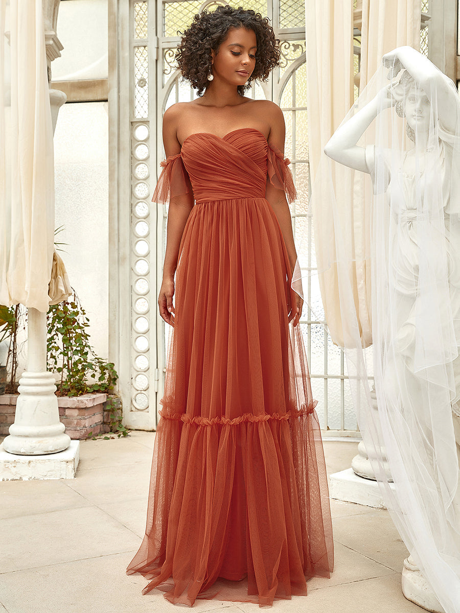 Elegant A-Line Evening Gown with Ruffled Sleeves