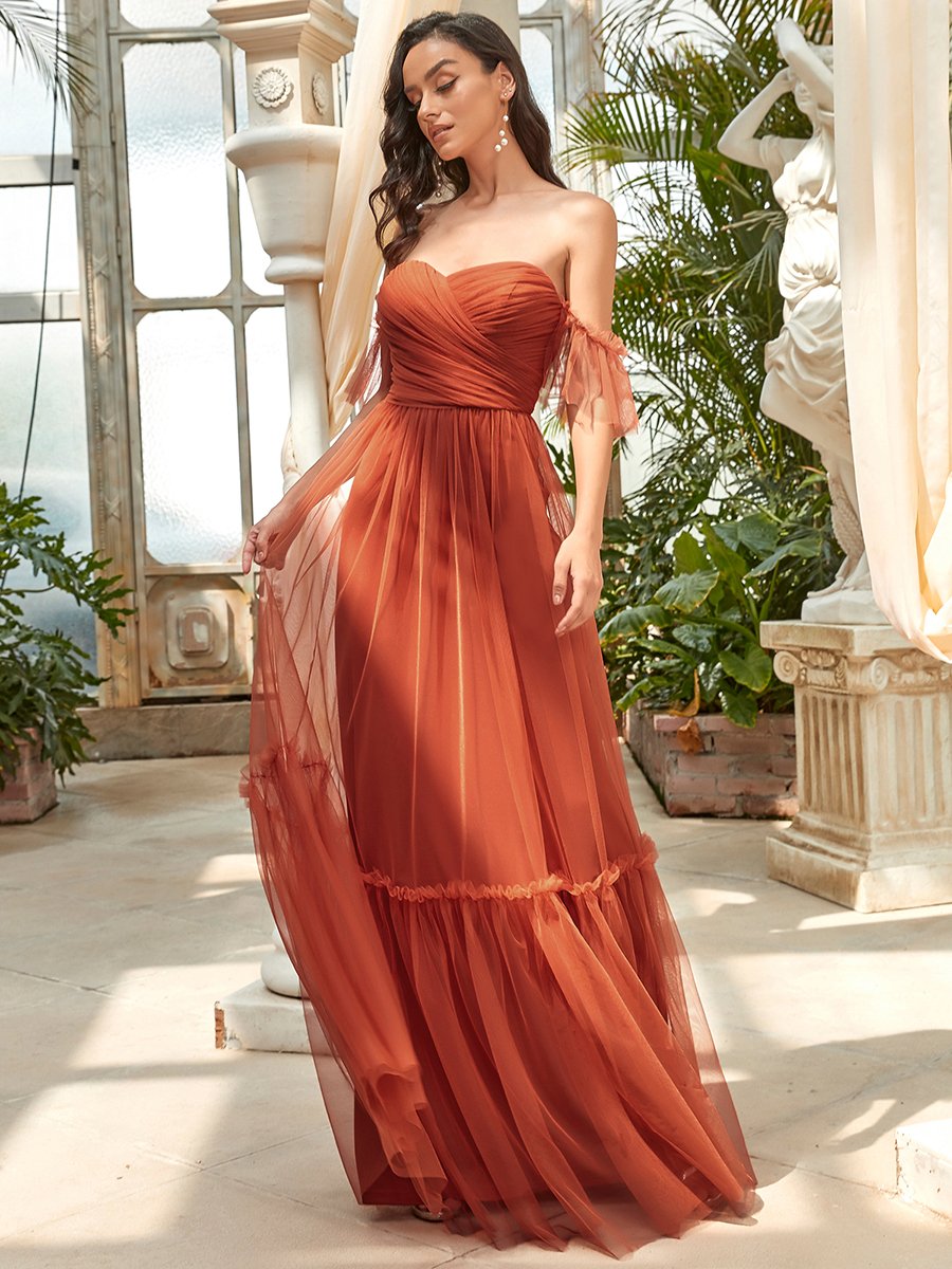 Elegant A-Line Evening Gown with Ruffled Sleeves