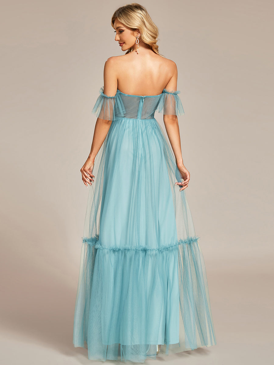 Elegant A-Line Evening Gown with Ruffled Sleeves