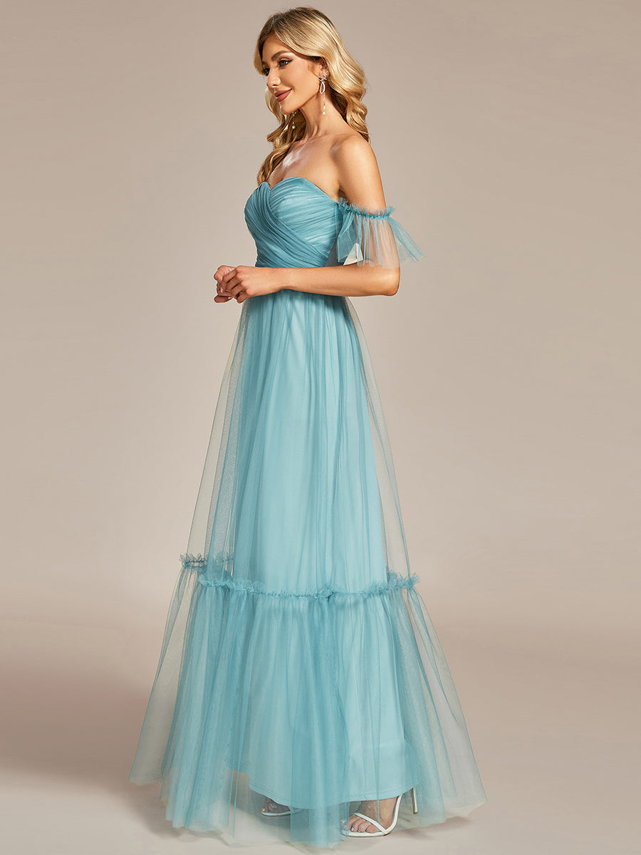 Elegant A-Line Evening Gown with Ruffled Sleeves