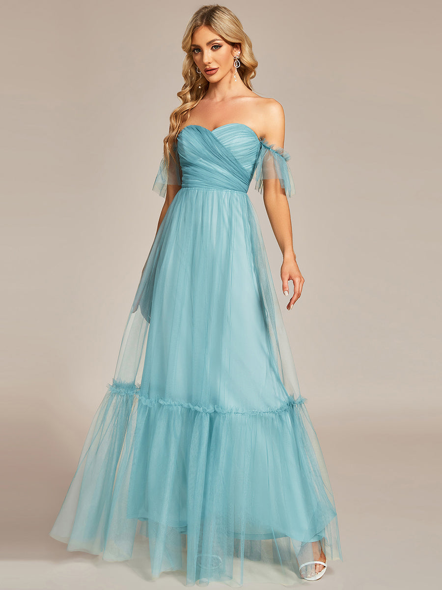 Elegant A-Line Evening Gown with Ruffled Sleeves