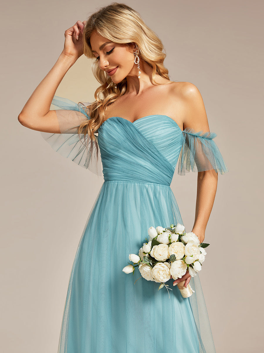 Elegant A-Line Evening Gown with Ruffled Sleeves