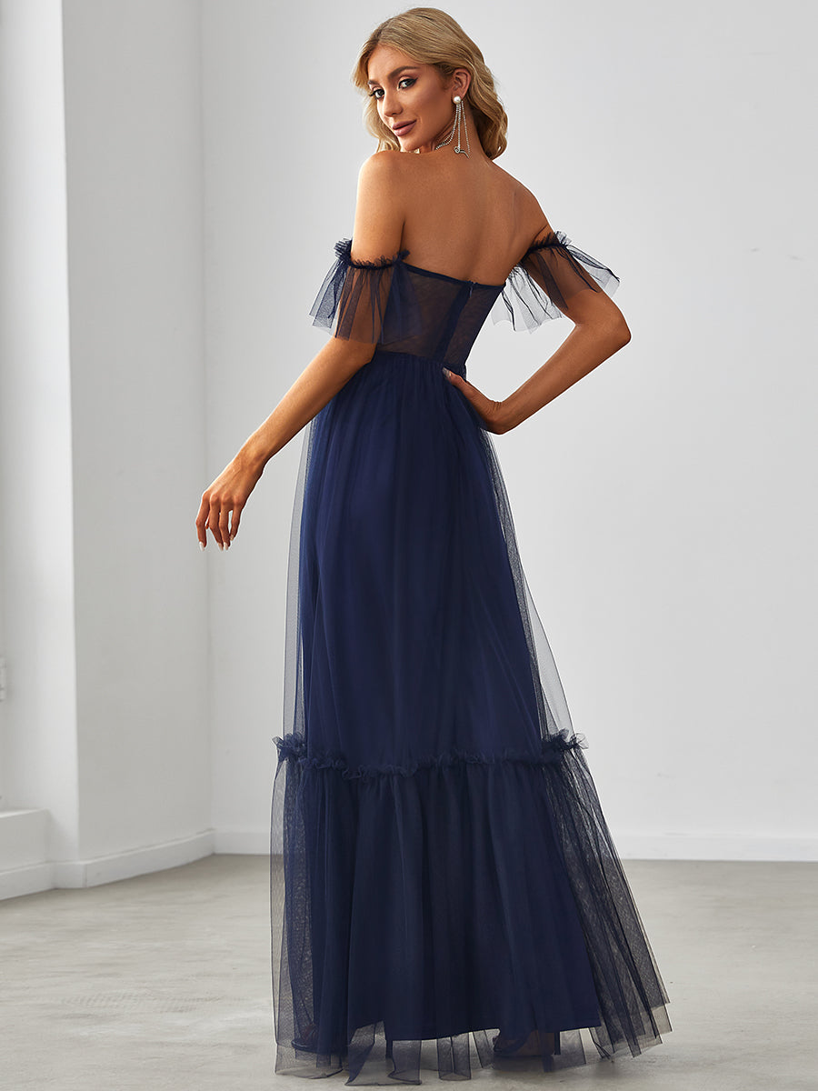 Elegant A-Line Evening Gown with Ruffled Sleeves