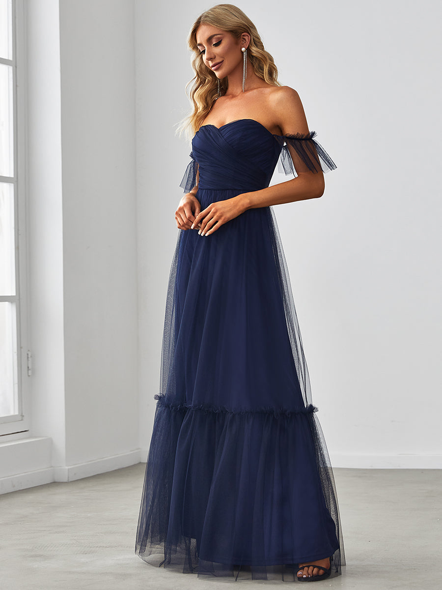 Elegant A-Line Evening Gown with Ruffled Sleeves