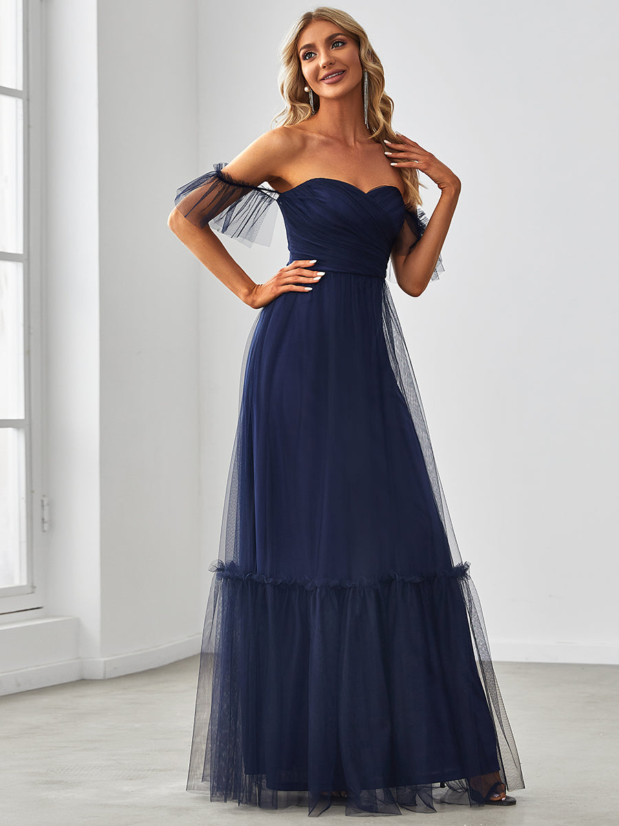 Elegant A-Line Evening Gown with Ruffled Sleeves