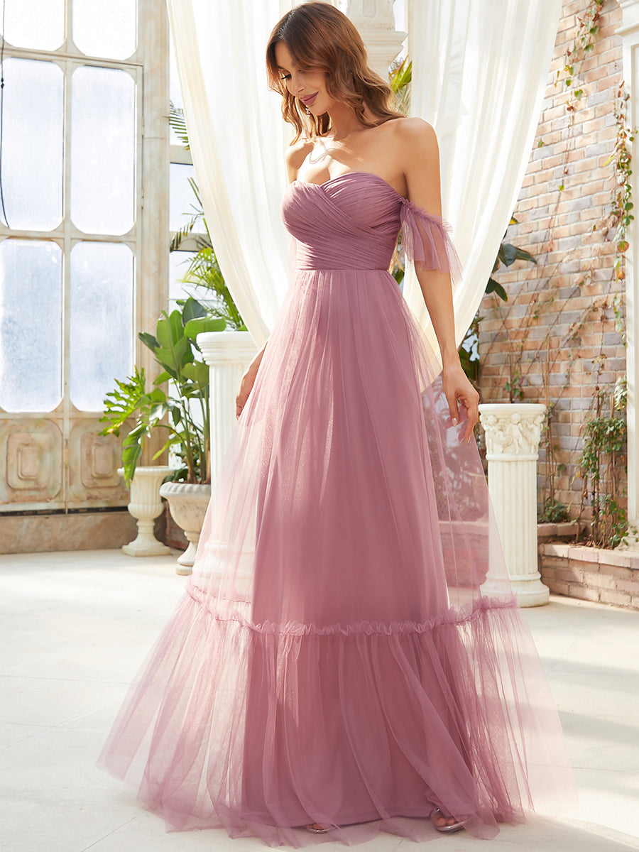 Elegant A-Line Evening Gown with Ruffled Sleeves