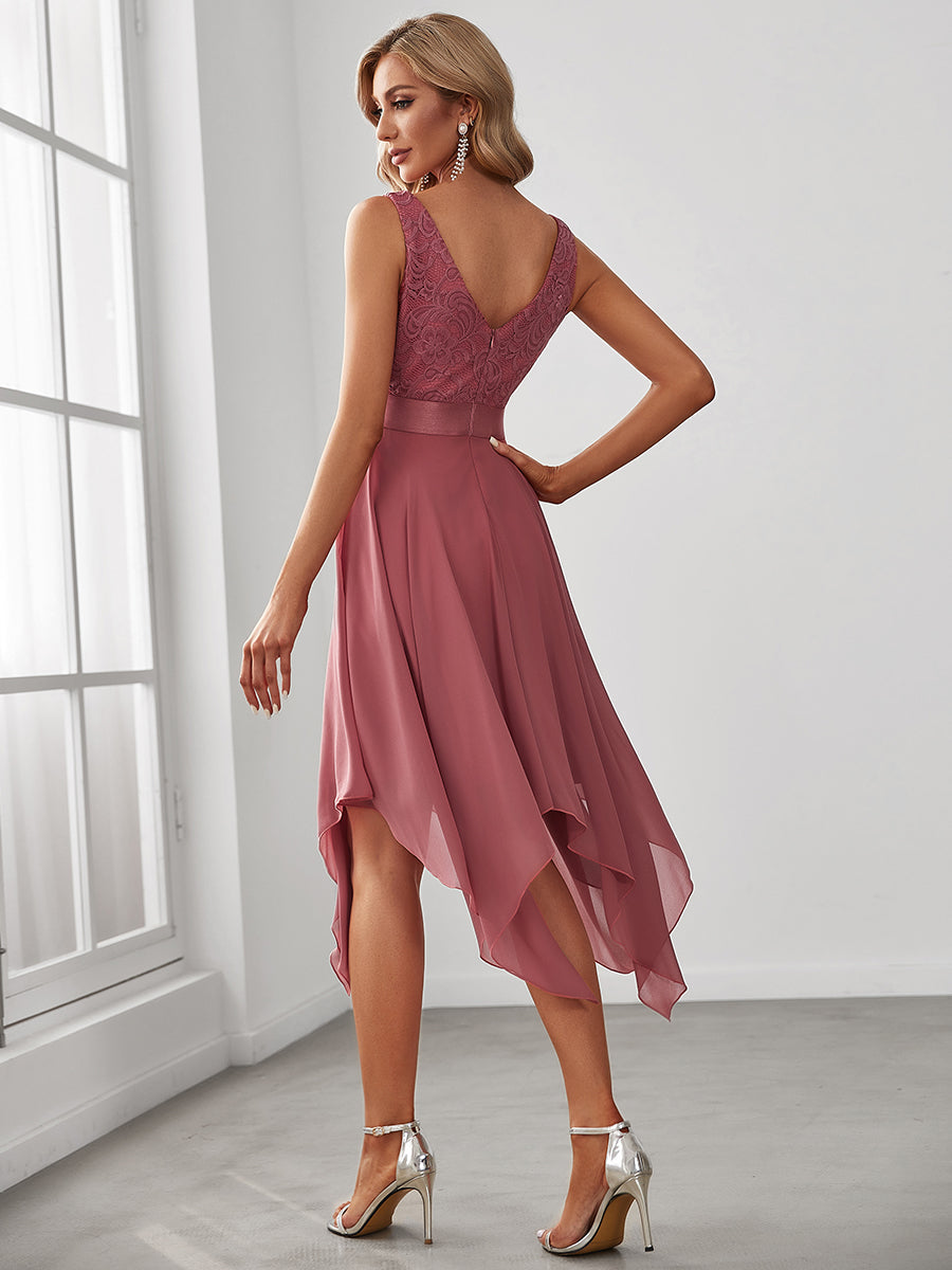 Sleeveless Asymmetrical Hem Dress with Deep V-Neck