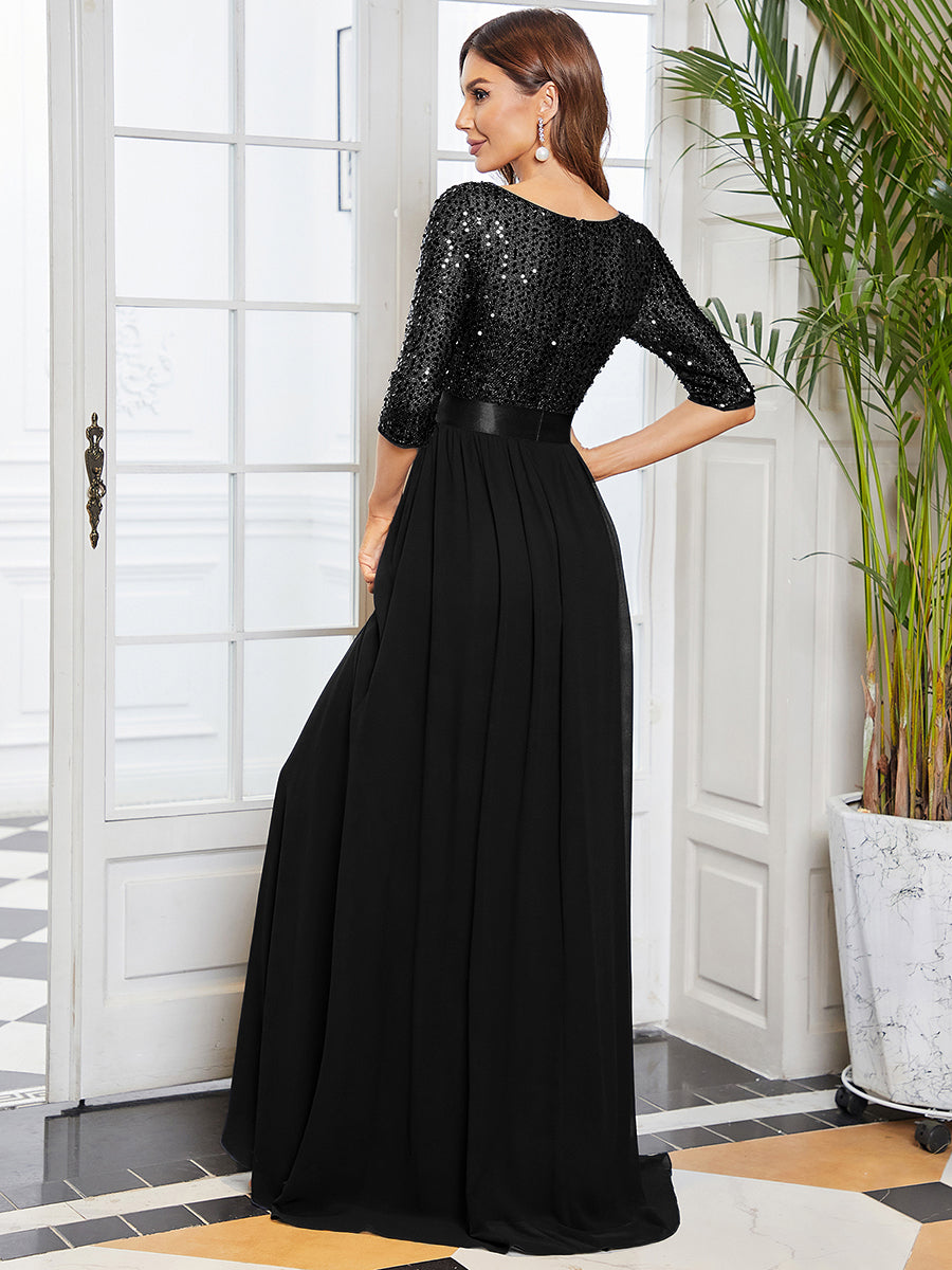 Elegant Sequined A-Line Evening Gown