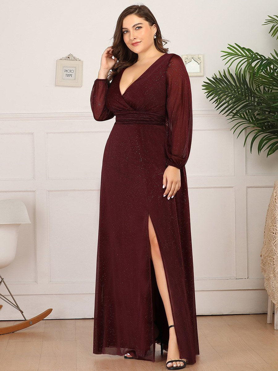 Elegant Shimmer V-Neck Evening Dress for Plus Size Women