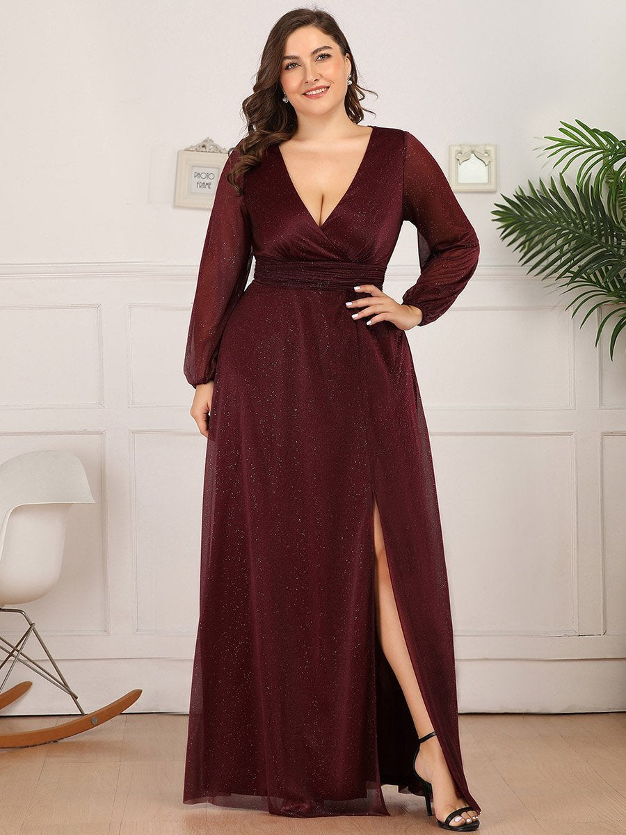 Elegant Shimmer V-Neck Evening Dress for Plus Size Women