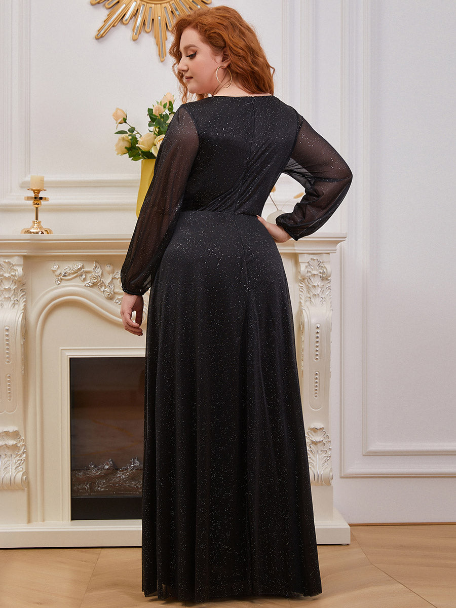 Elegant Shimmer V-Neck Evening Dress for Plus Size Women