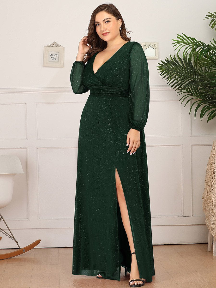 Elegant Shimmer V-Neck Evening Dress for Plus Size Women