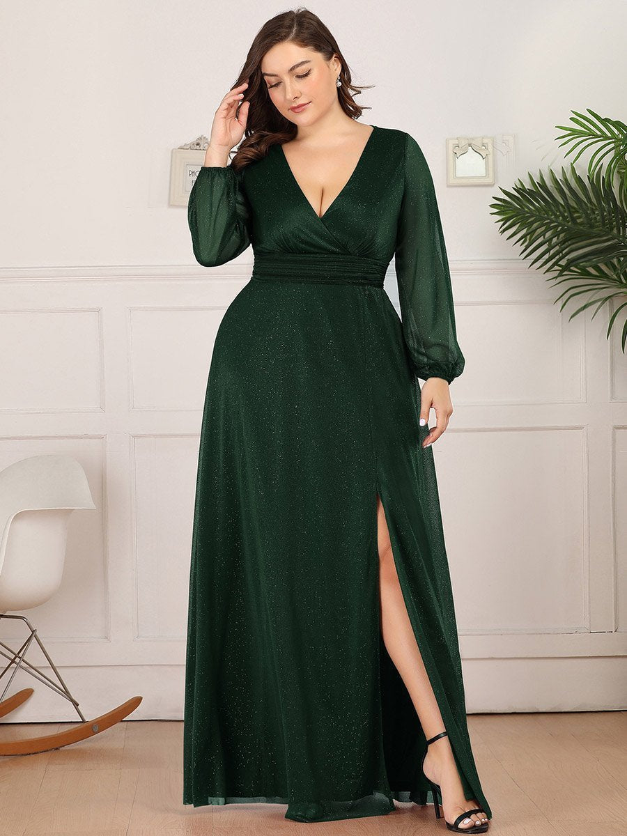 Elegant Shimmer V-Neck Evening Dress for Plus Size Women