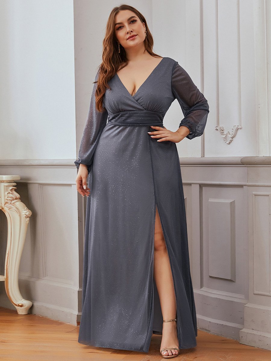 Elegant Shimmer V-Neck Evening Dress for Plus Size Women