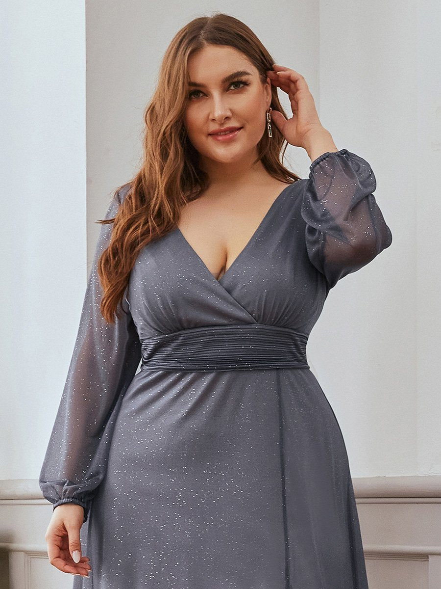 Elegant Shimmer V-Neck Evening Dress for Plus Size Women