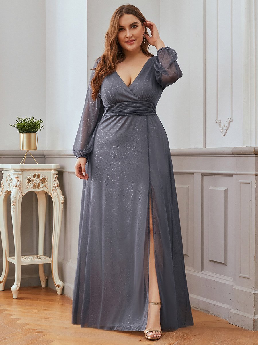 Elegant Shimmer V-Neck Evening Dress for Plus Size Women