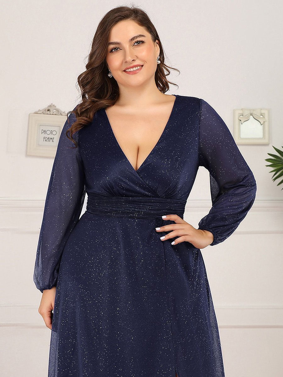 Elegant Shimmer V-Neck Evening Dress for Plus Size Women