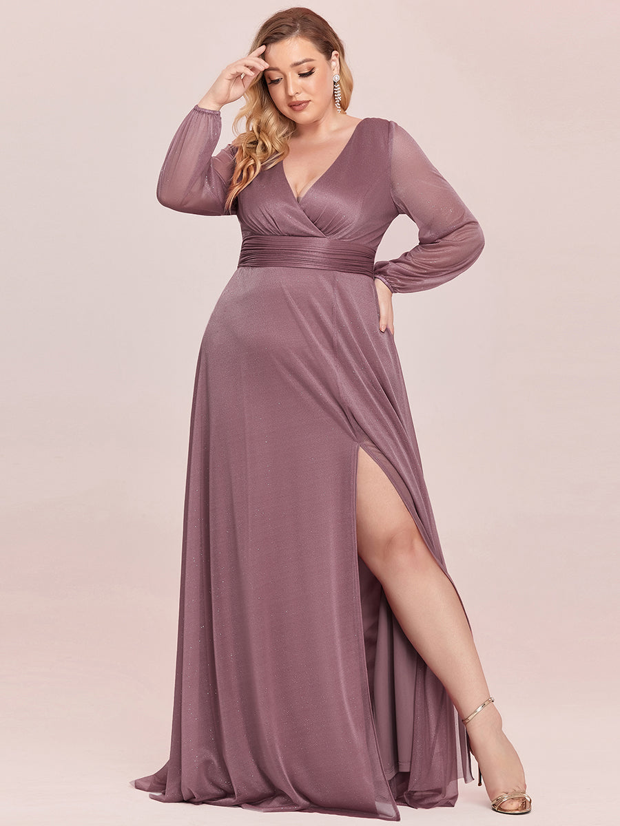 Elegant Shimmer V-Neck Evening Dress for Plus Size Women