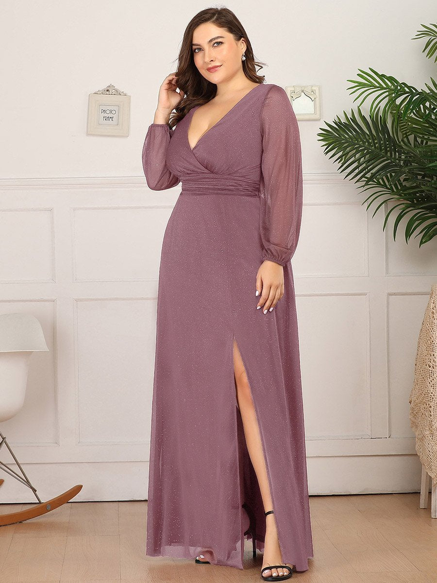 Elegant Shimmer V-Neck Evening Dress for Plus Size Women