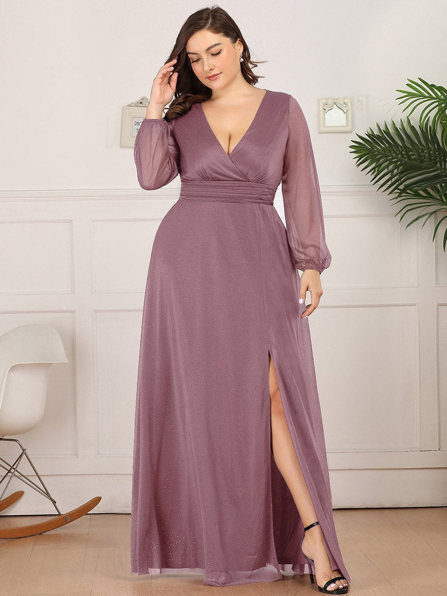 Elegant Shimmer V-Neck Evening Dress for Plus Size Women