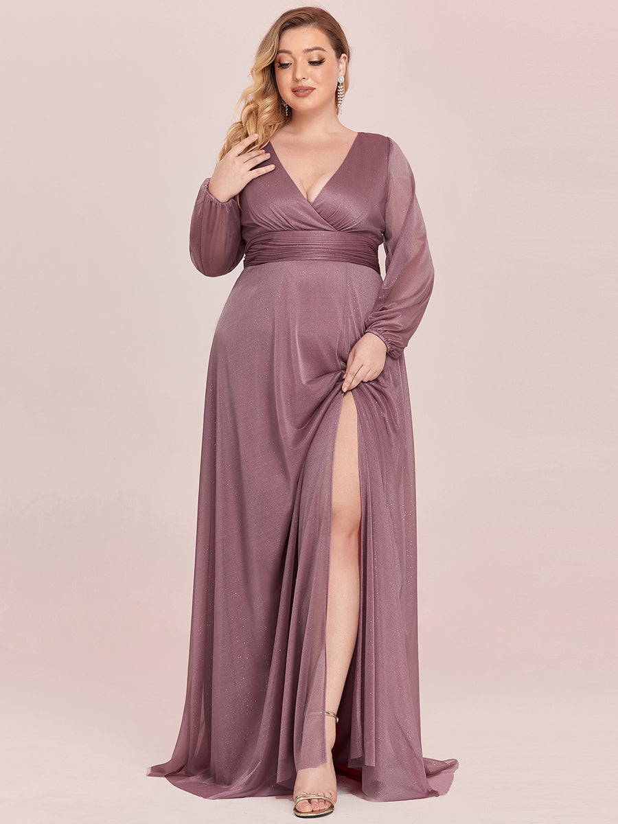 Elegant Shimmer V-Neck Evening Dress for Plus Size Women