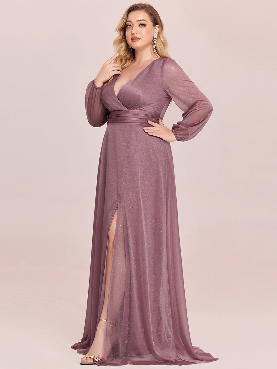 Elegant Shimmer V-Neck Evening Dress for Plus Size Women