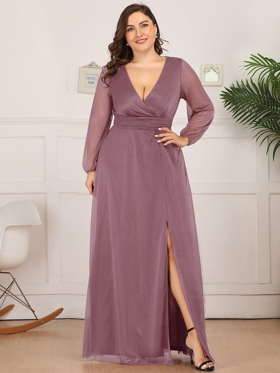 Elegant Shimmer V-Neck Evening Dress for Plus Size Women