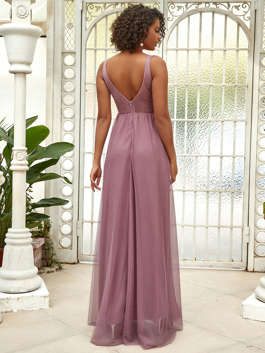 Floral Lace V-Neck A-Line Bridesmaid Dress with Appliques