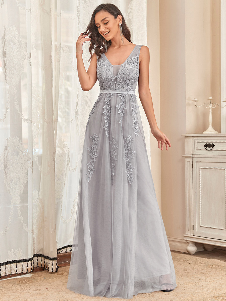 Ethereal Princess Gauzy Tulle Applique Dress