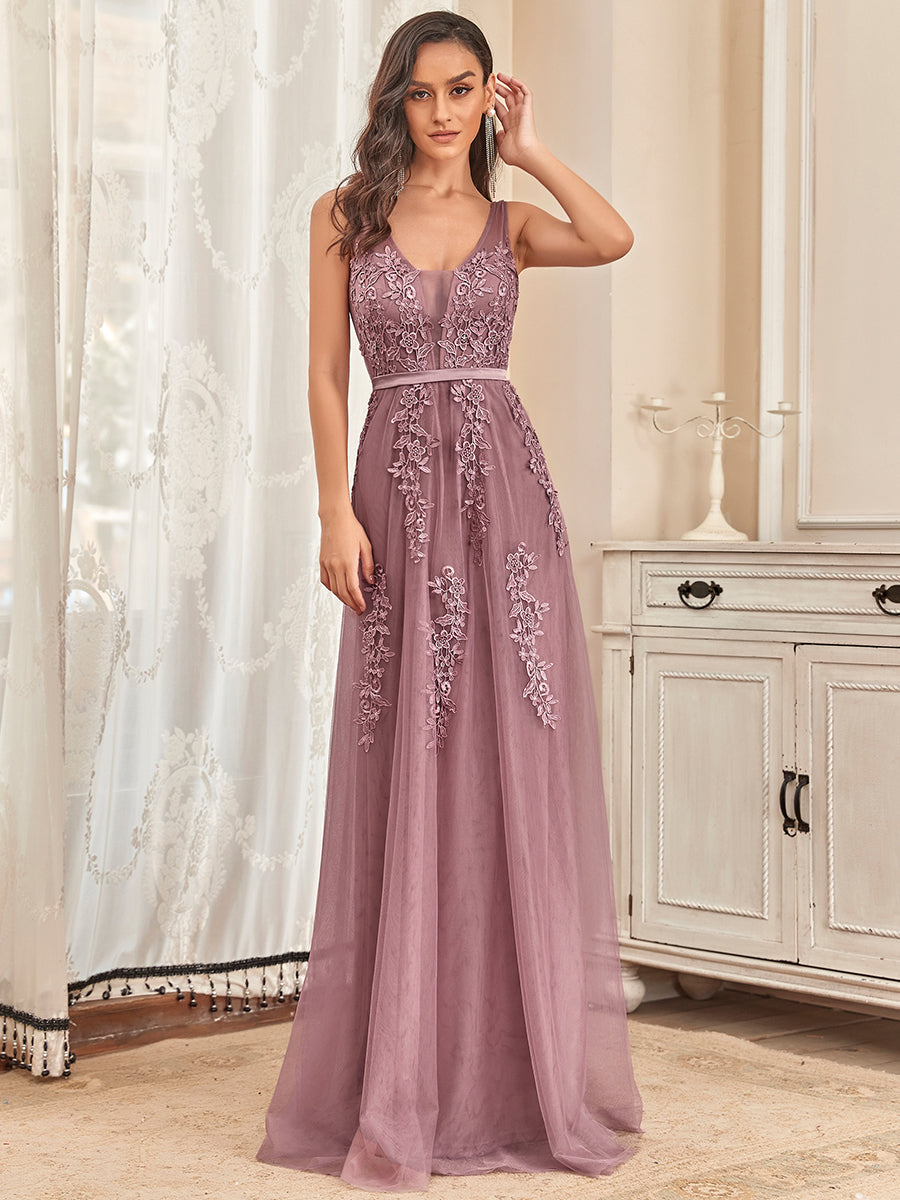 Ethereal Princess Gauzy Tulle Applique Dress