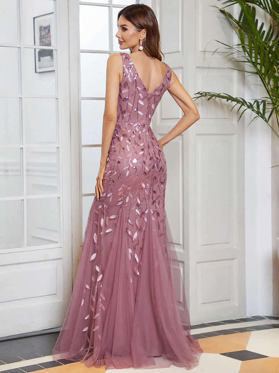 Elegant Sequined V-Neck Mermaid Evening Gown