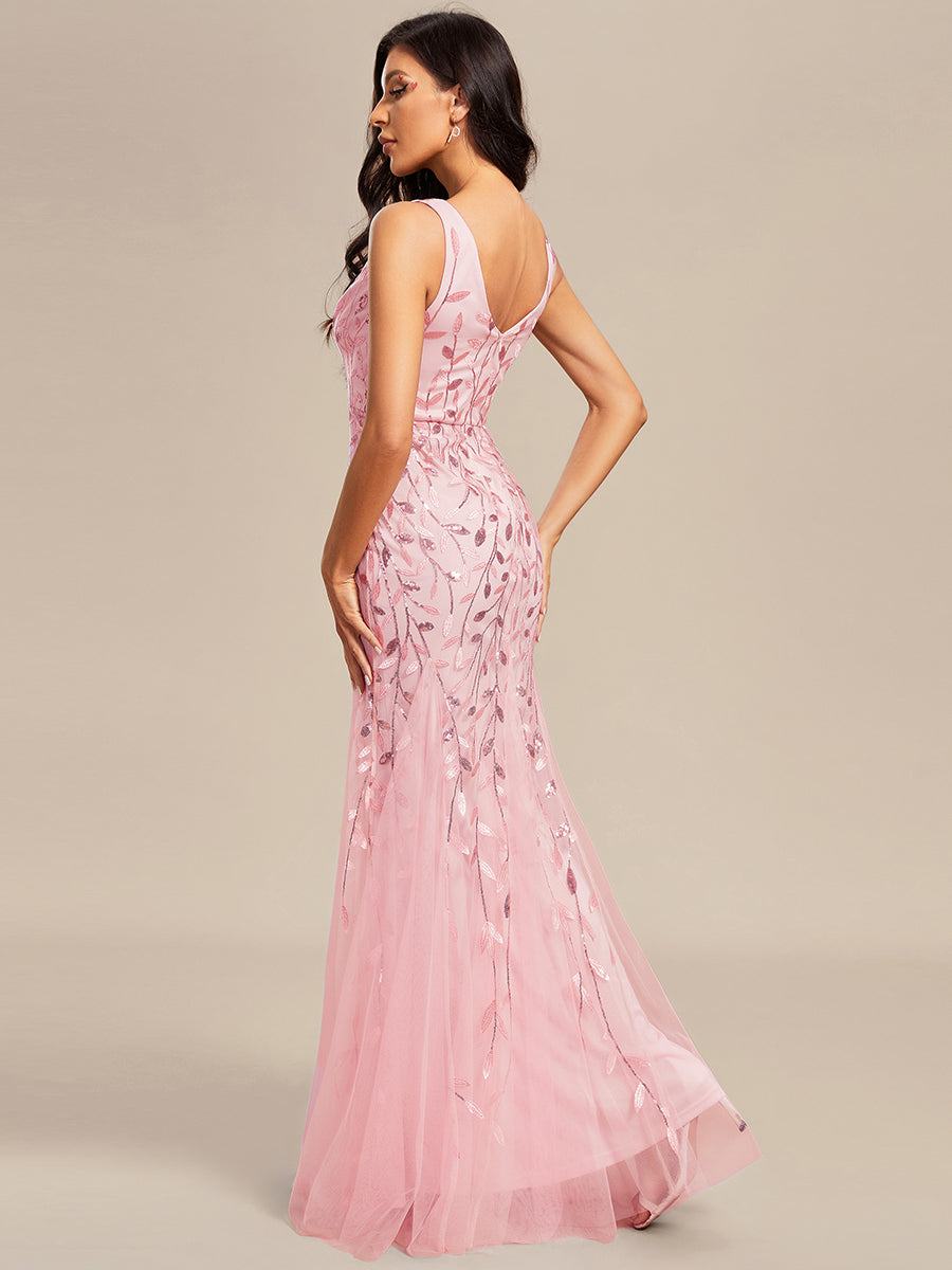 Elegant Sequined V-Neck Mermaid Evening Gown